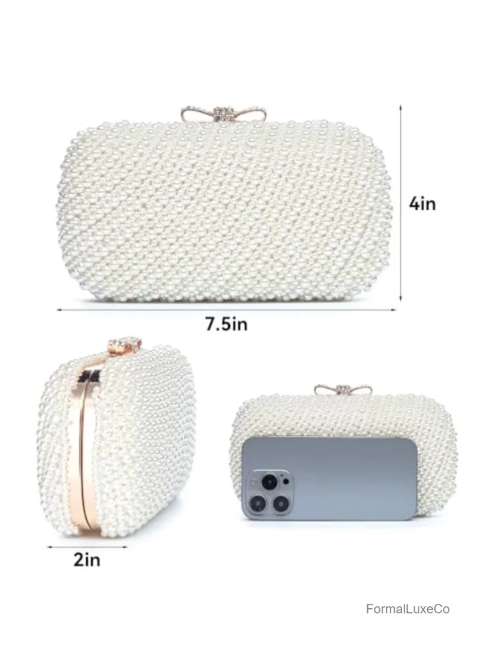 Women's Pearl Clutch Purse Evening Handbag Beaded Bag Wedding Party Chain